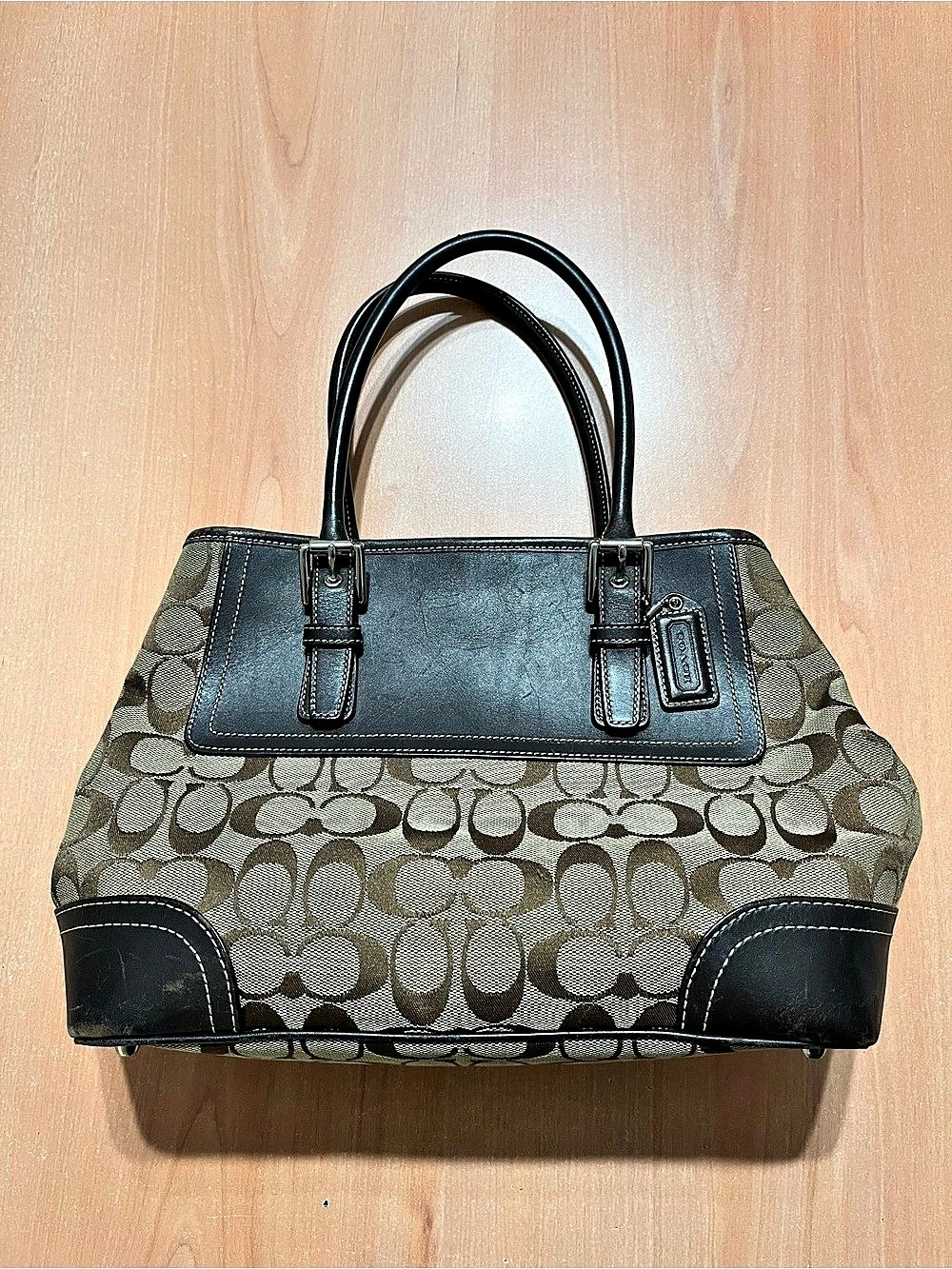 Coach Hamptons Signature Jacquard Medium Carryall Tote Brown & Black